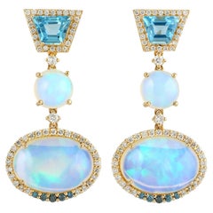 Meghna Jewels Boucles d'oreilles en or 14 carats avec opale, topaze et diamants de 9,51 carats
