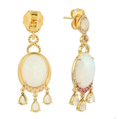 Meghna Jewels 9.78 Carat Opal Diamond 14 Karat Gold Earrings