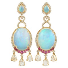 Meghna Jewels 9.78 Carat Opal Diamond 14 Karat Gold Earrings