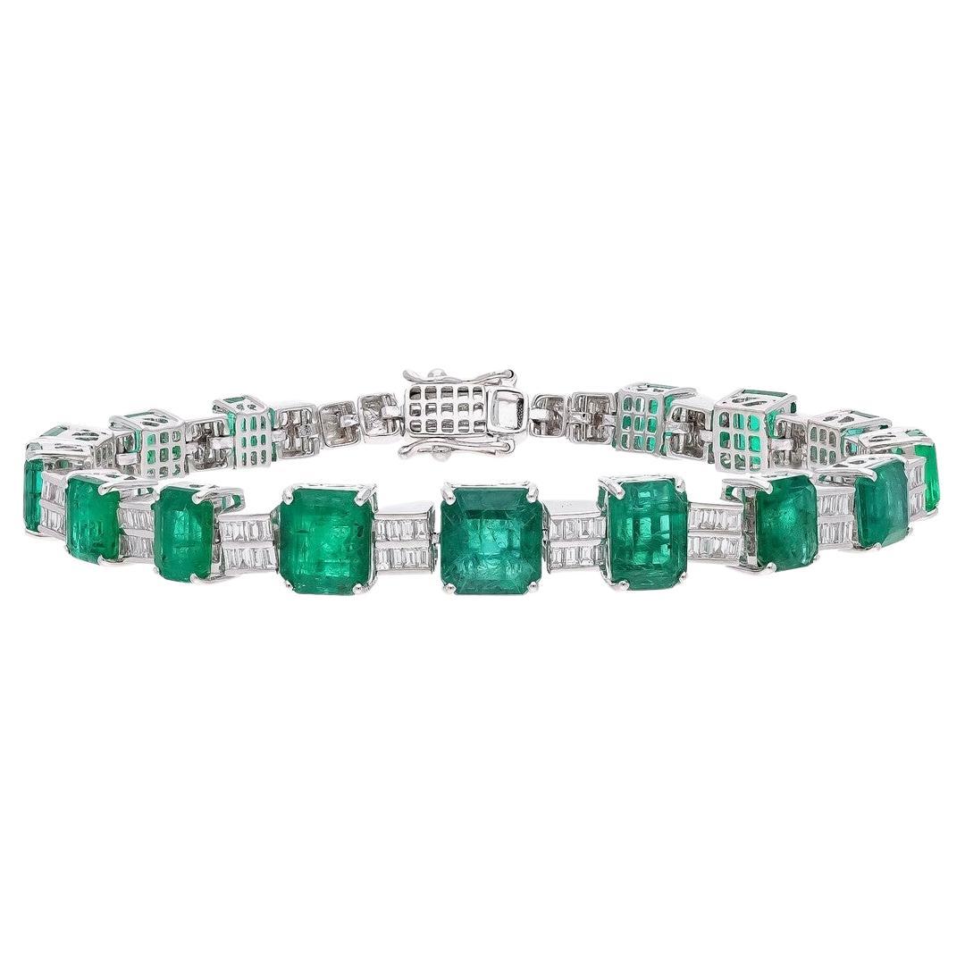 Meghna Jewels Alternating 15.14 carat Emerald Baguette Diamond 18K Gold Bracelet
