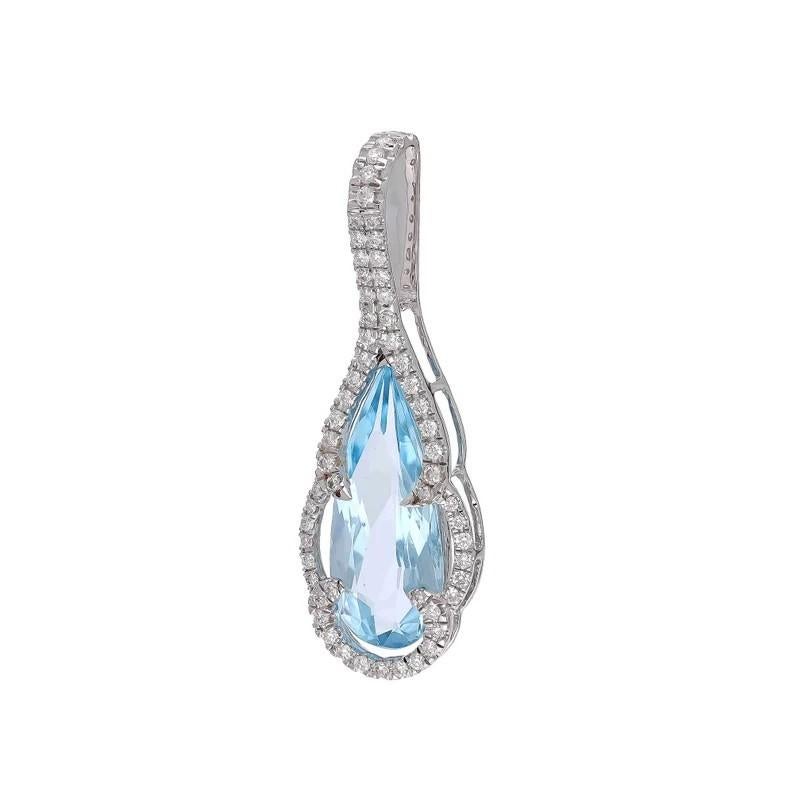 Pear Cut Meghna Jewels Aquamarine 18K Gold Diamond Pendant Necklace For Sale