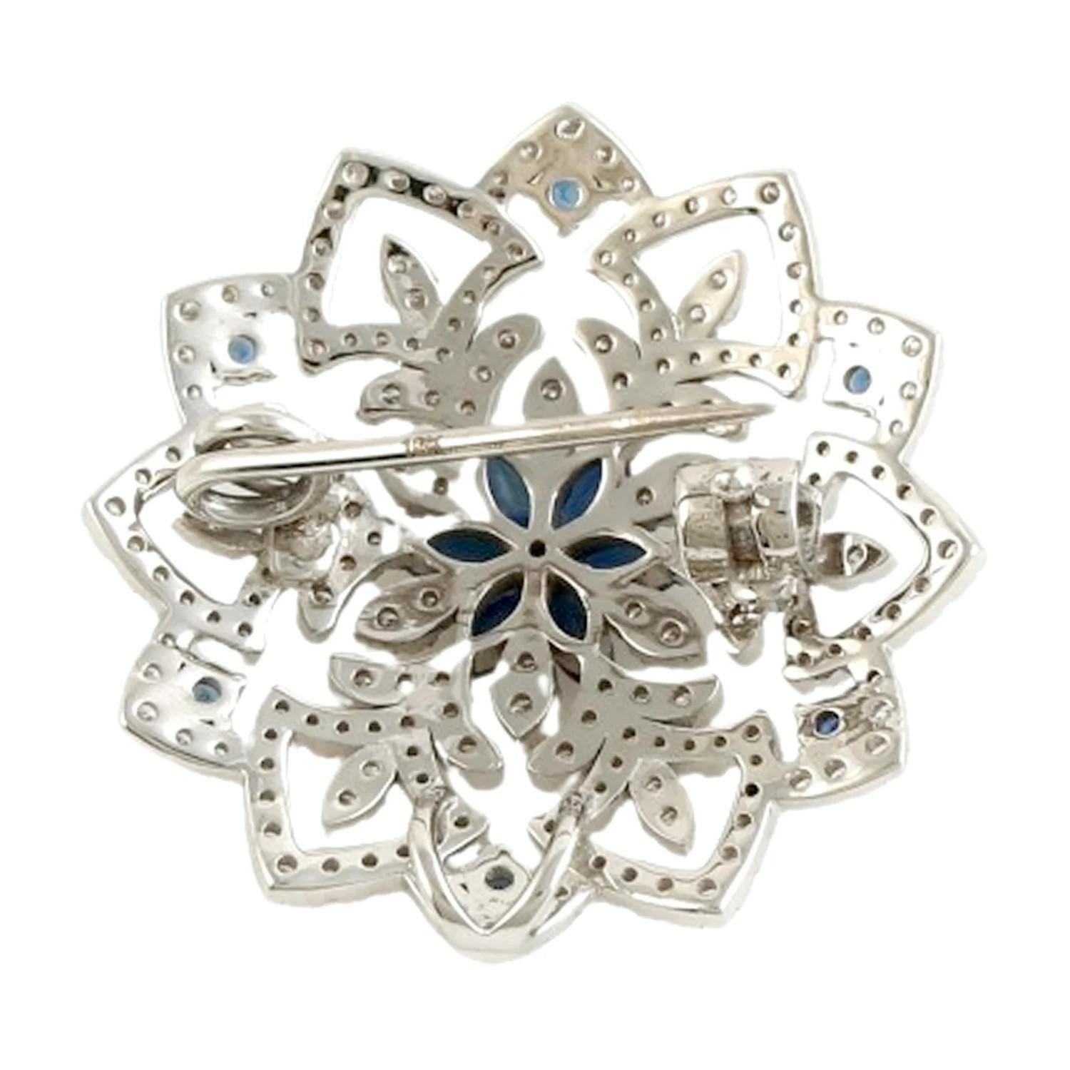 A stunning brooch is set in .99 carats blue sapphire and 1.27 carats of sparkling diamonds.

FOLLOW  MEGHNA JEWELS storefront to view the latest collection & exclusive pieces.  Meghna Jewels is proudly rated as a Top Seller on 1stdibs with 5 star