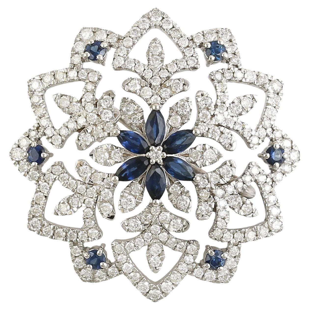 Meghna Jewels blue sapphire diamond 14K Gold Vintage Style Pendant Veil Brooch