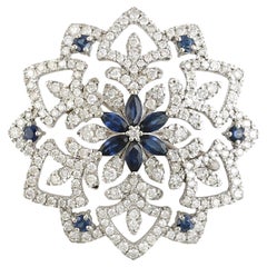 Meghna Jewels blue sapphire diamond 14K Gold Vintage Style Pendant Veil Brooch