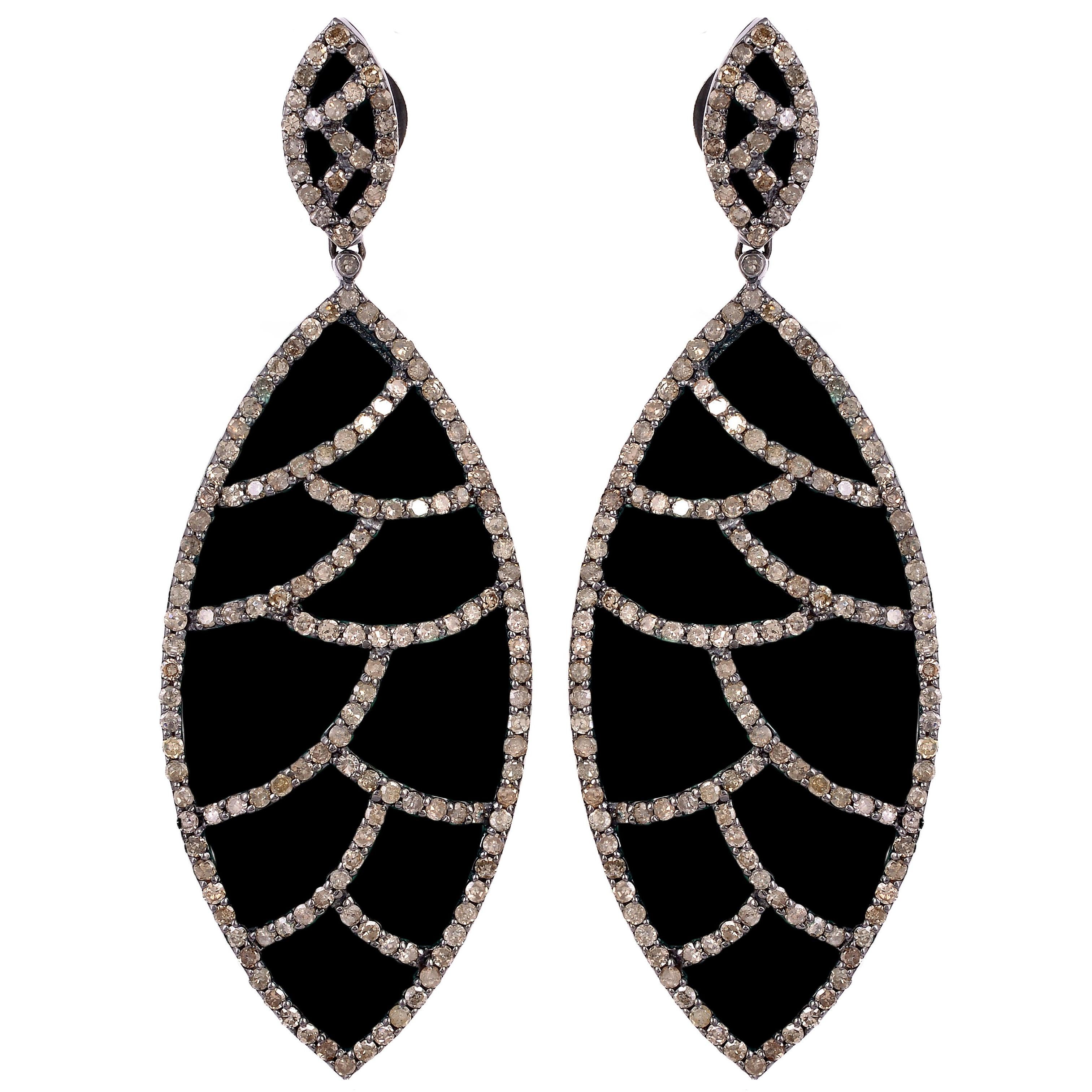 Boucles d'oreilles marquises en onyx noir et diamants