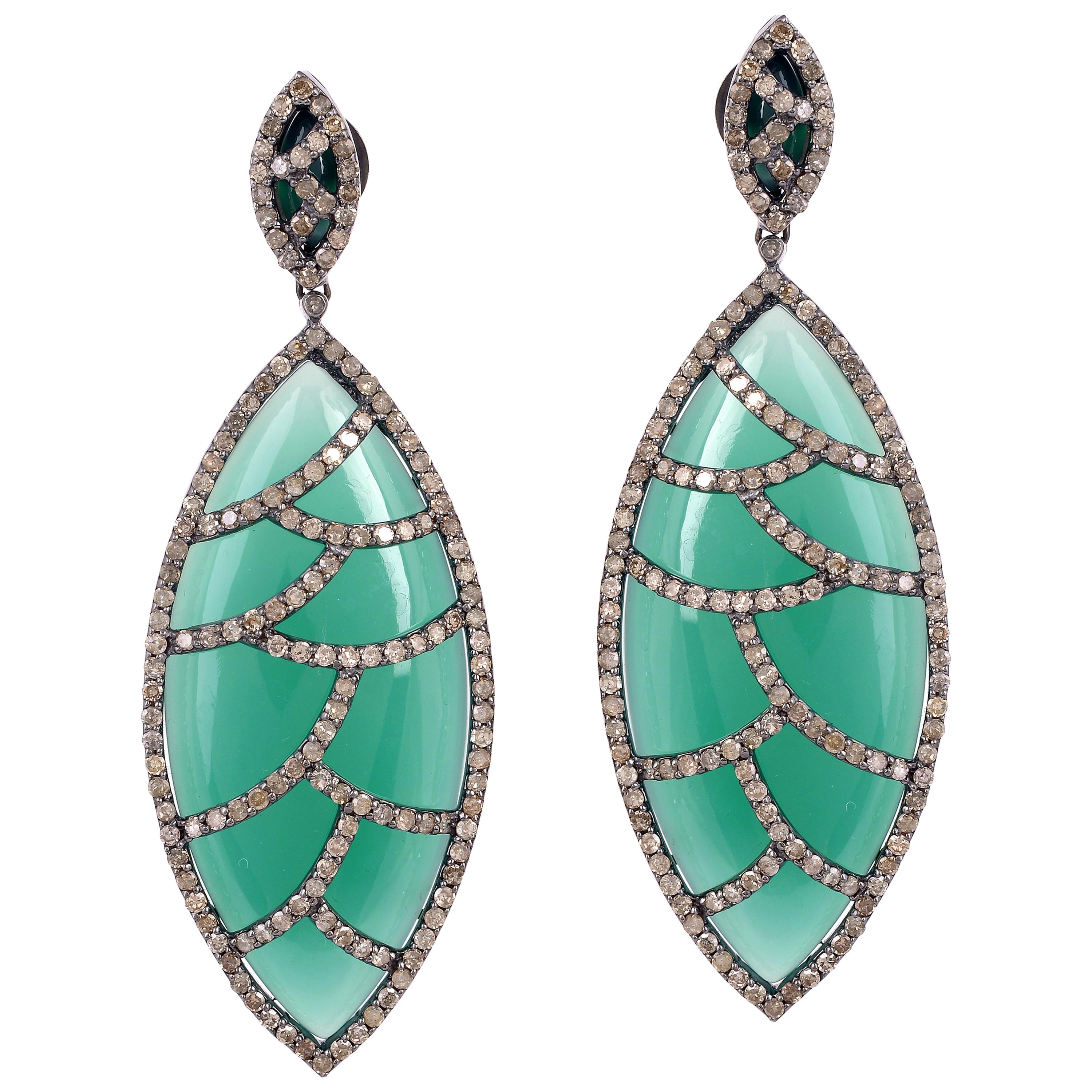 Green Onyx Diamond Marquise Earrings