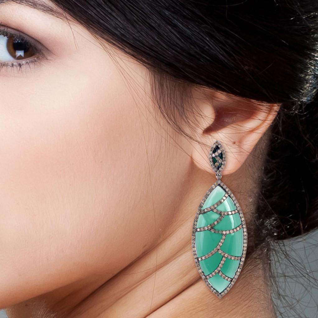 Modern Turquoise Diamond Marquise Bora Bora Earrings For Sale