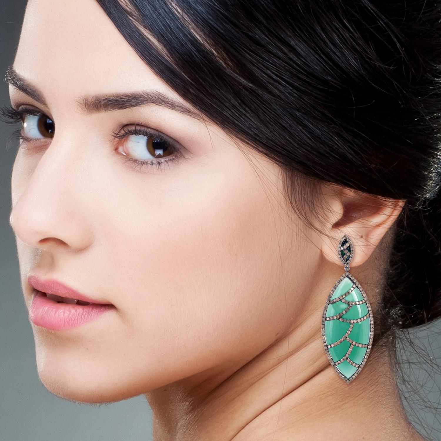 Turquoise Diamond Marquise Bora Bora Earrings In New Condition For Sale In Hoffman Estate, IL