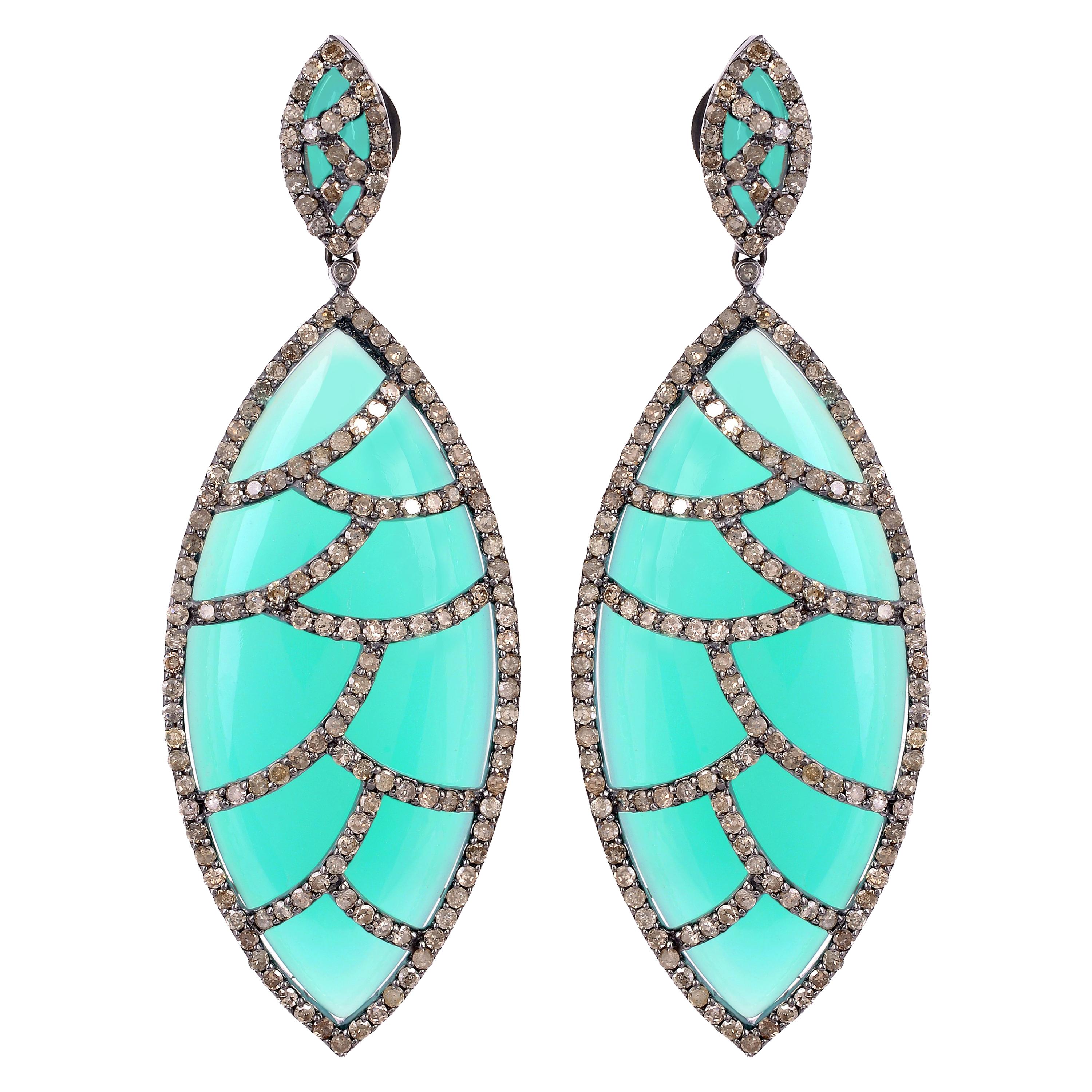 Turquoise Diamond Marquise Bora Bora Earrings For Sale