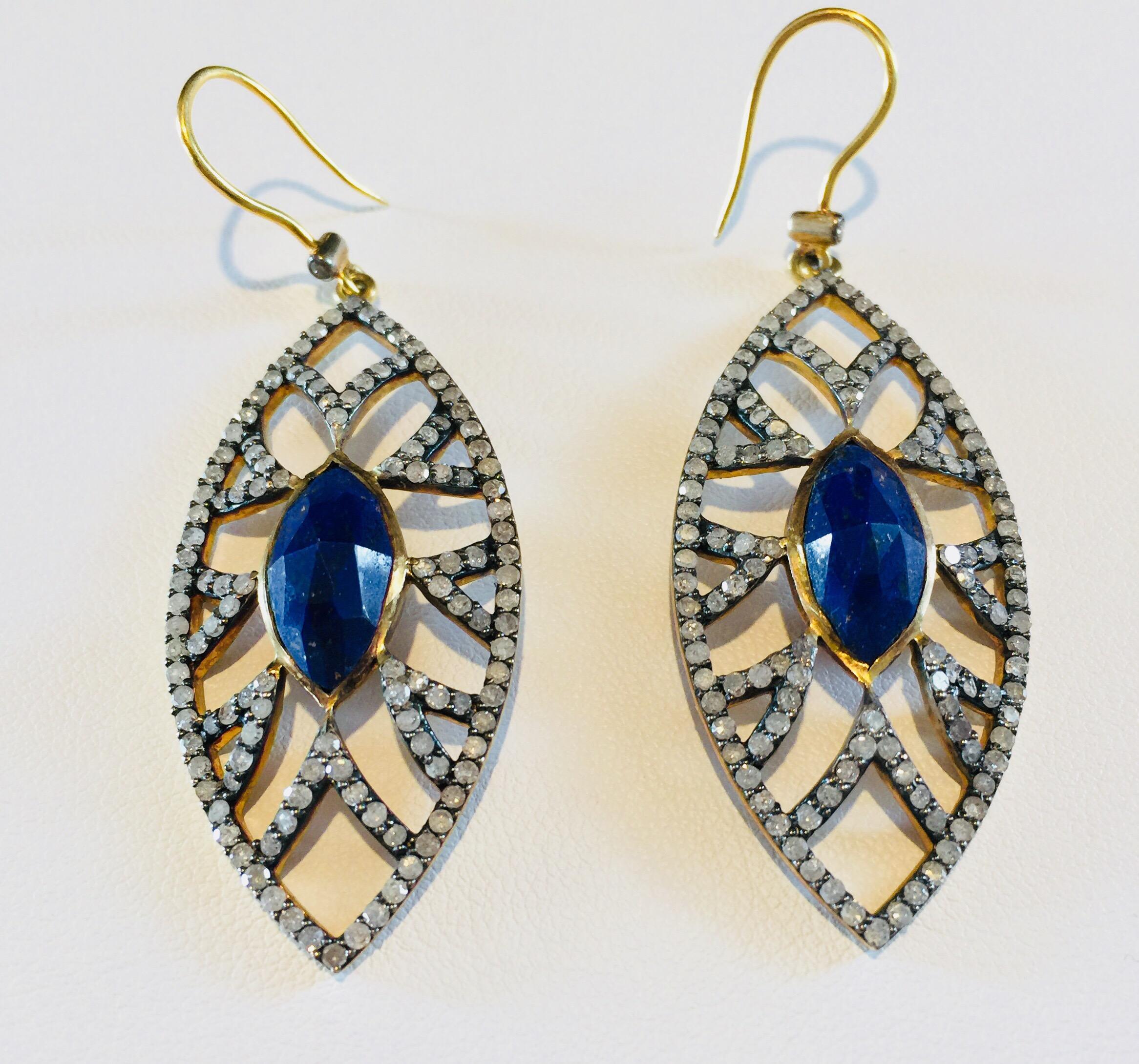 Women's Lapis Diamond Marquise Meghna Jewels Earrings For Sale