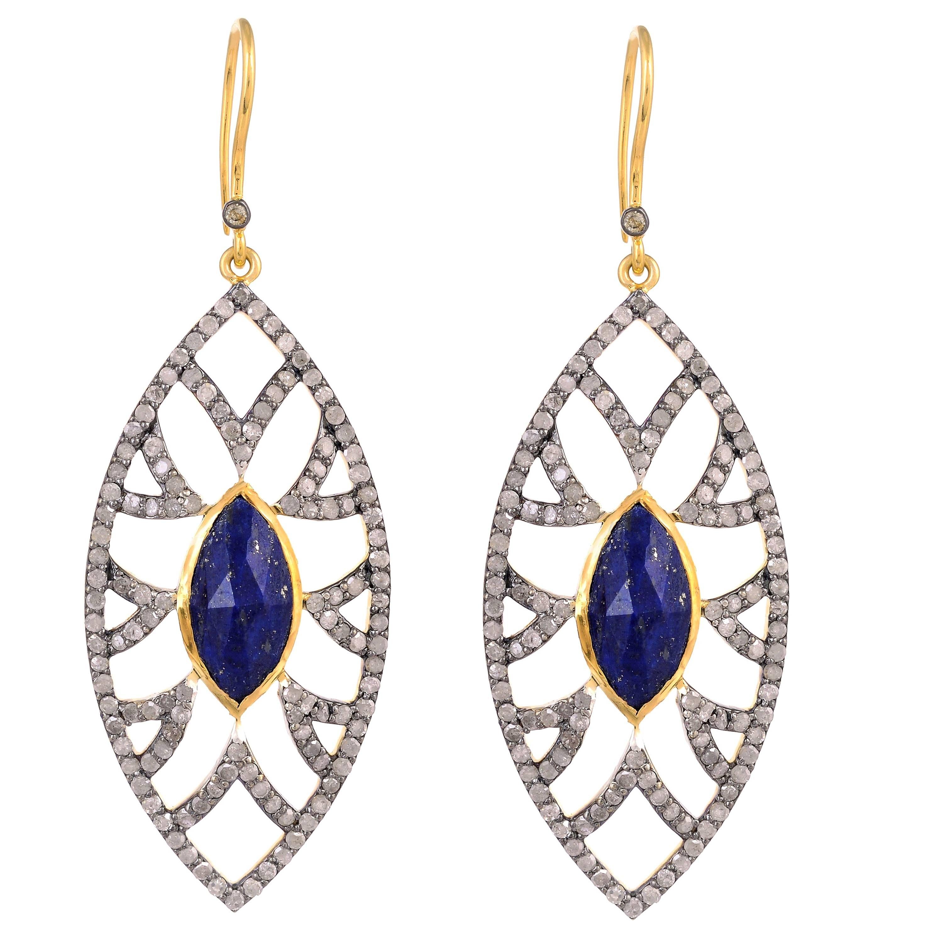 Lapis Diamond Marquise Meghna Jewels Earrings For Sale