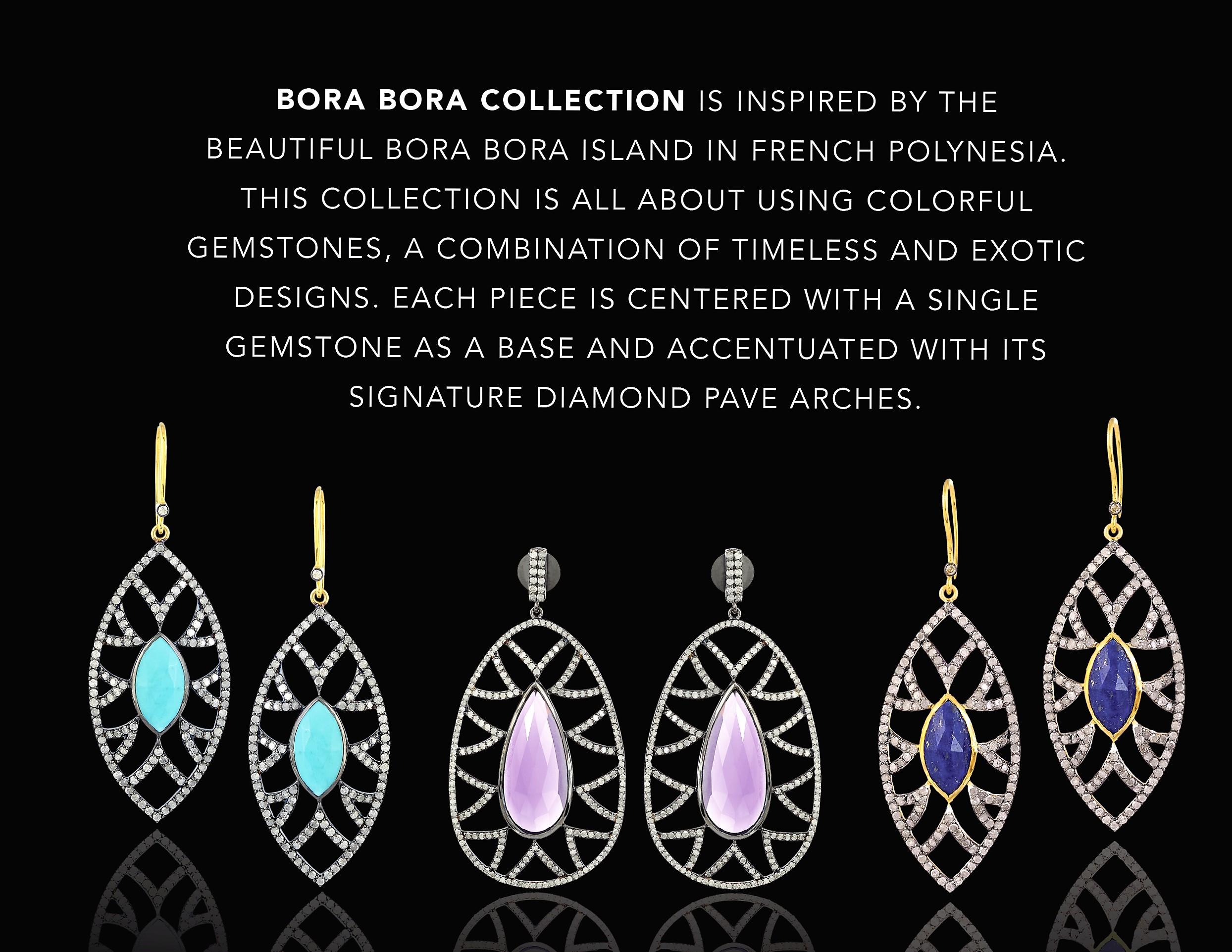 Women's Meghna Jewels Bora Bora Marquise Earrings Turquoise and Diamonds