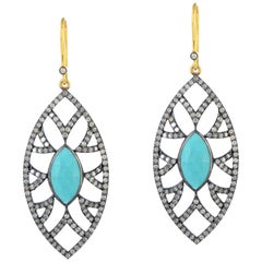 Meghna Jewels Bora Bora Marquise Earrings Turquoise and Diamonds