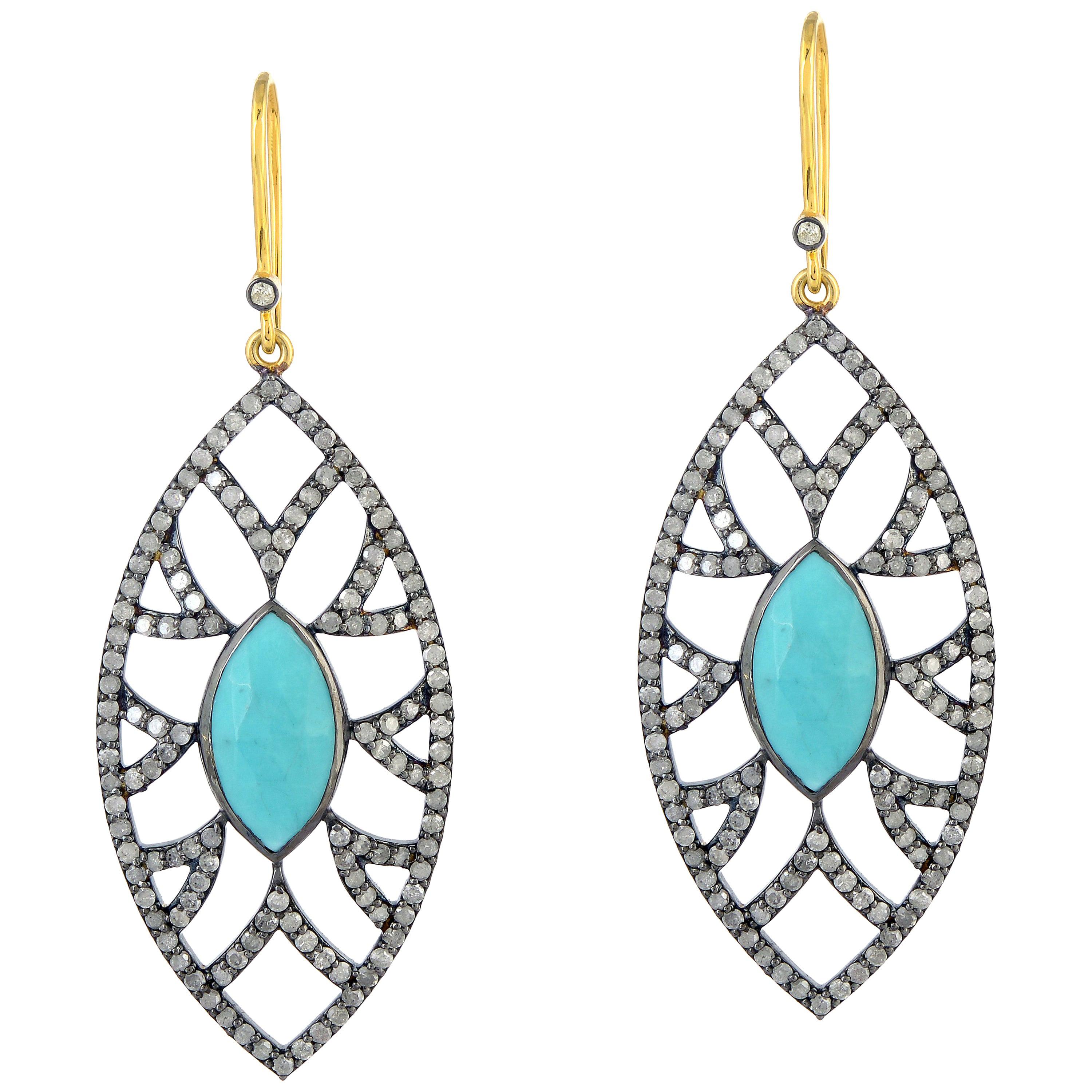 Boucles d'oreilles Bora en turquoise, diamants et marquise Meghna Jewels 