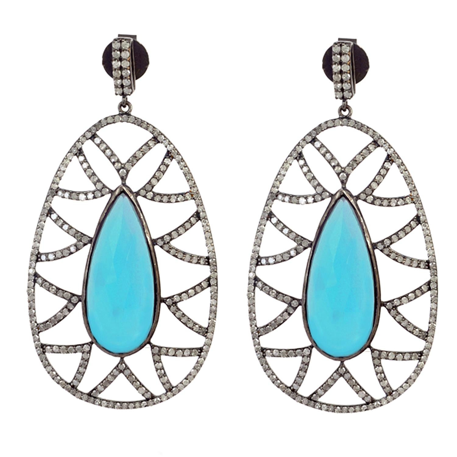 Turquoise Diamond Meghna Jewels Bora Bora Earrings  For Sale