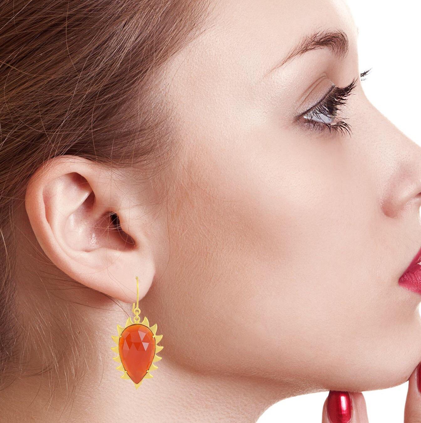 Contemporary Meghna Jewels Carnelian Claw Drop Earrings For Sale