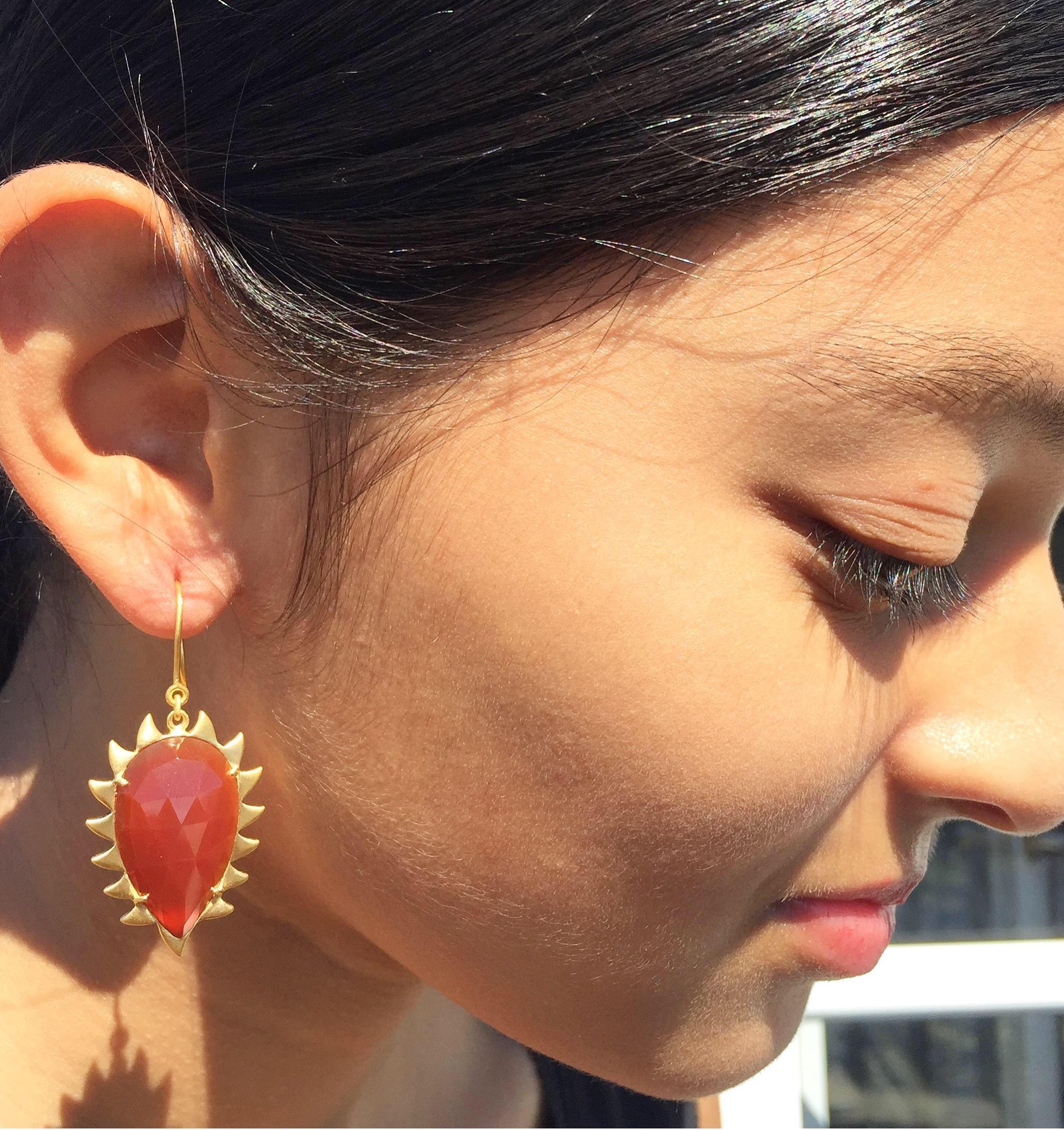Pear Cut Meghna Jewels Carnelian Claw Drop Earrings For Sale