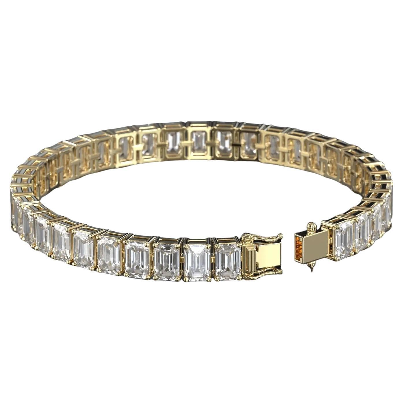 MEGHNA JEWELS Bracciale da tennis in oro 14 carati con taglio smeraldo certificato da 18,50 carati