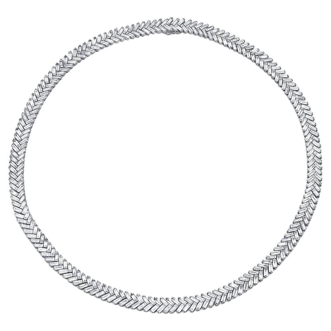 Meghna Jewels Zertifizierte Baguette Diamant Zipper 14K Weißgold Tennis Halskette