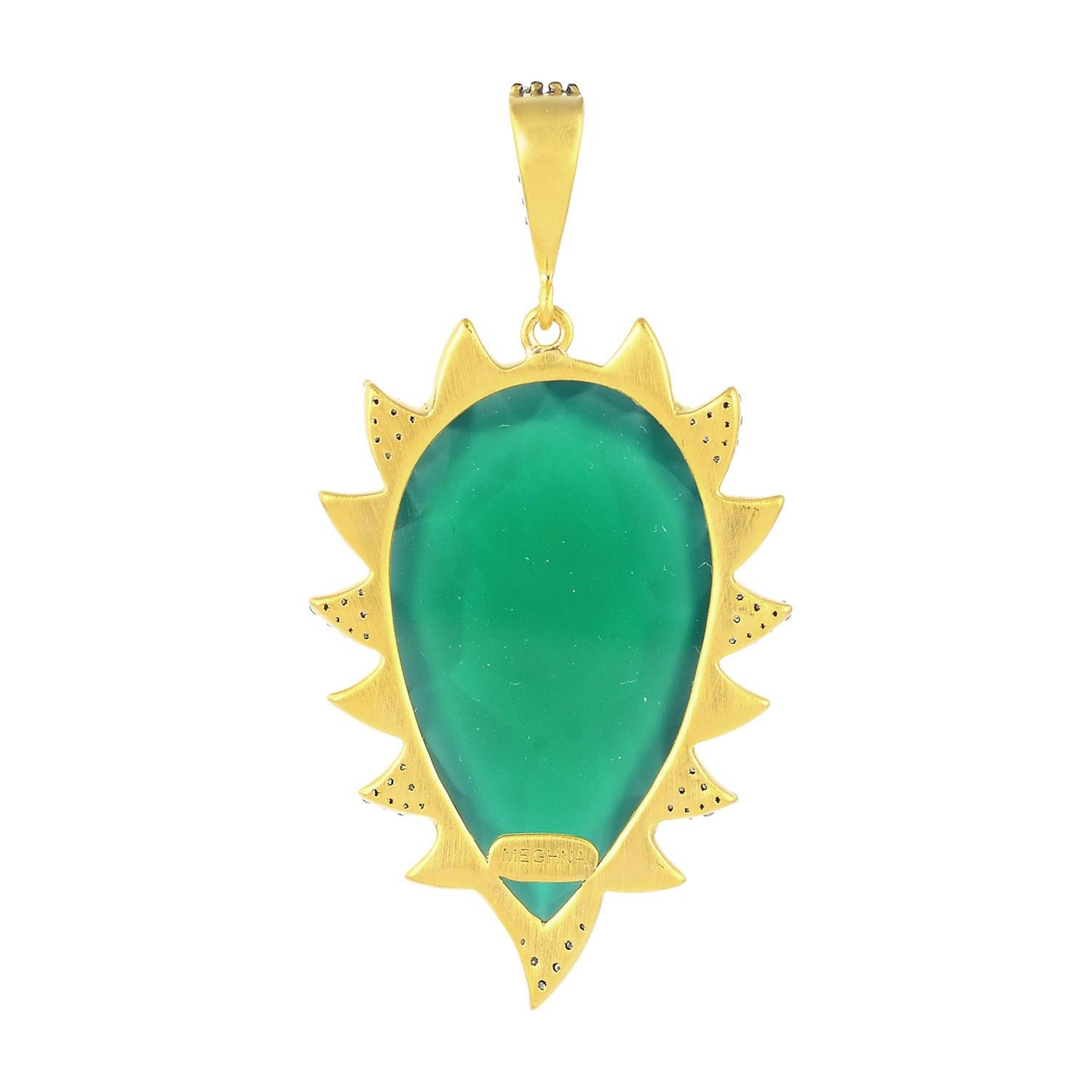 Modern Black Onyx Diamond Meghna Jewels Claw Pendant Necklace For Sale