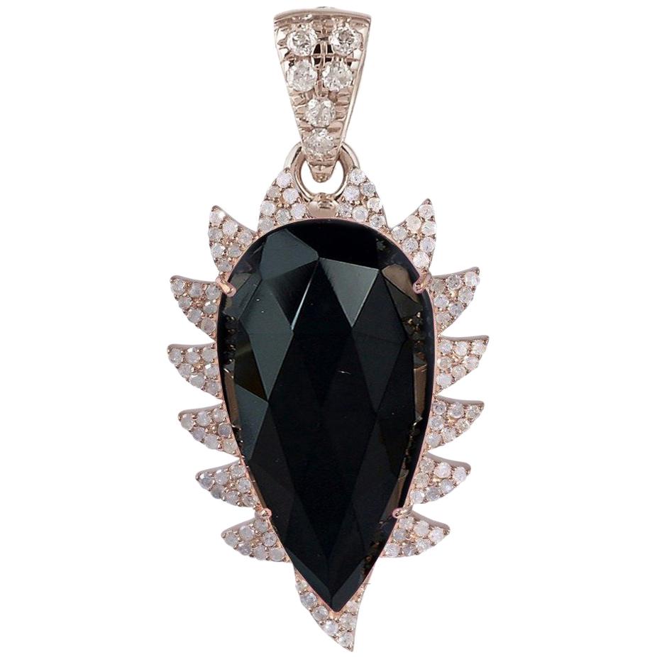 Halskette mit schwarzem Onyx-Diamant Meghna Juwelen-Krallenanhänger im Angebot