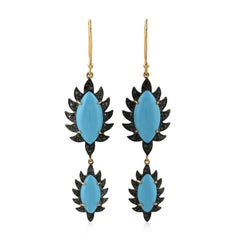Meghna Jewels Claw Double Drop Earrings Green Onyx and Diamonds