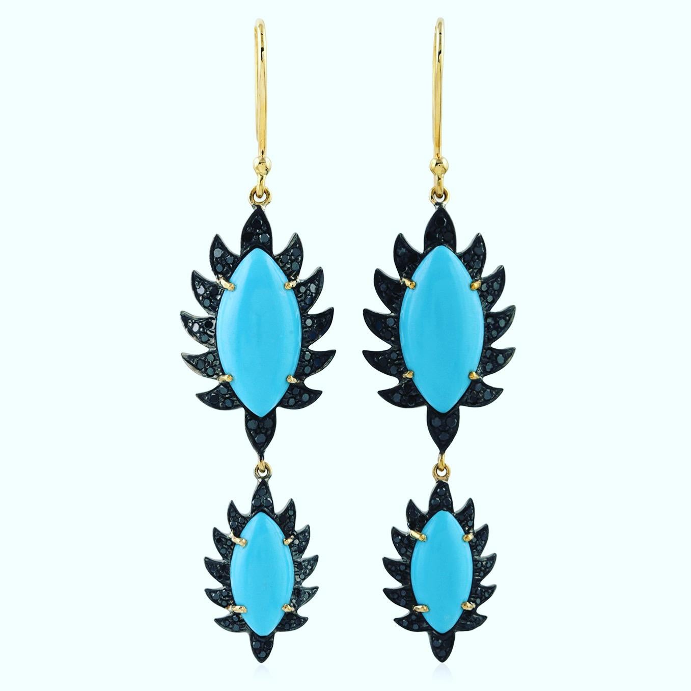 Taglio a rosa Meghna Jewels Orecchini a doppia goccia con pietra lunare arcobaleno e diamante nero in vendita