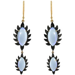 Meghna Jewels Claw Double Drop Rainbow Moonstone Black Diamond Earrings
