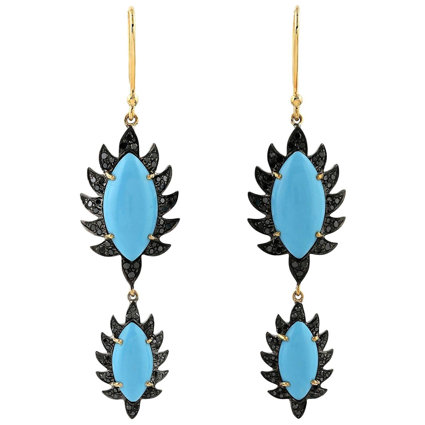Turquoise Black Diamond Meghna Jewels Marquise Earrings
