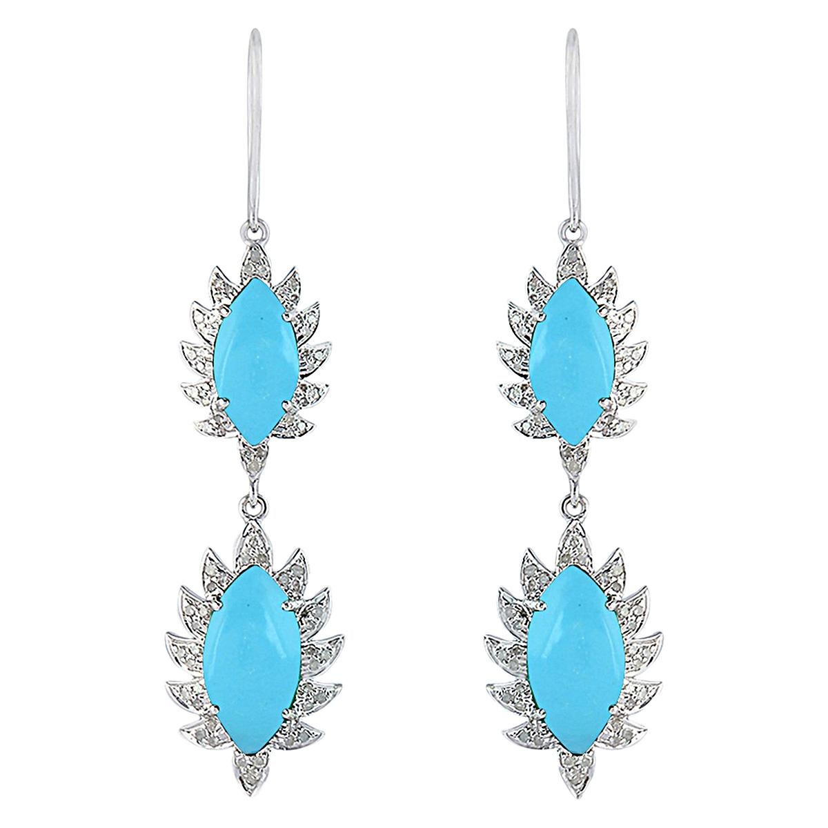 Turquoise Diamond Meghna Jewels Marquise Earrings  For Sale