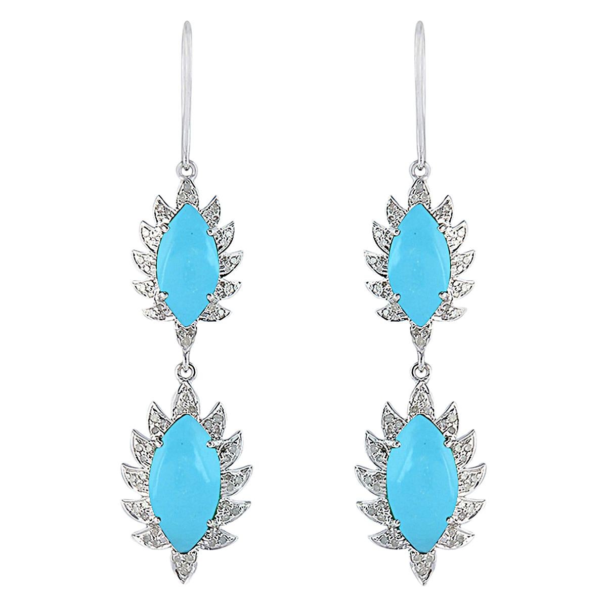Turquoise Diamond Meghna Jewels Marquise Earrings