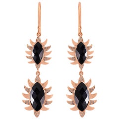 Meghna Jewels Claw Double Drop Marquise Black Onyx Diamonds Earrings