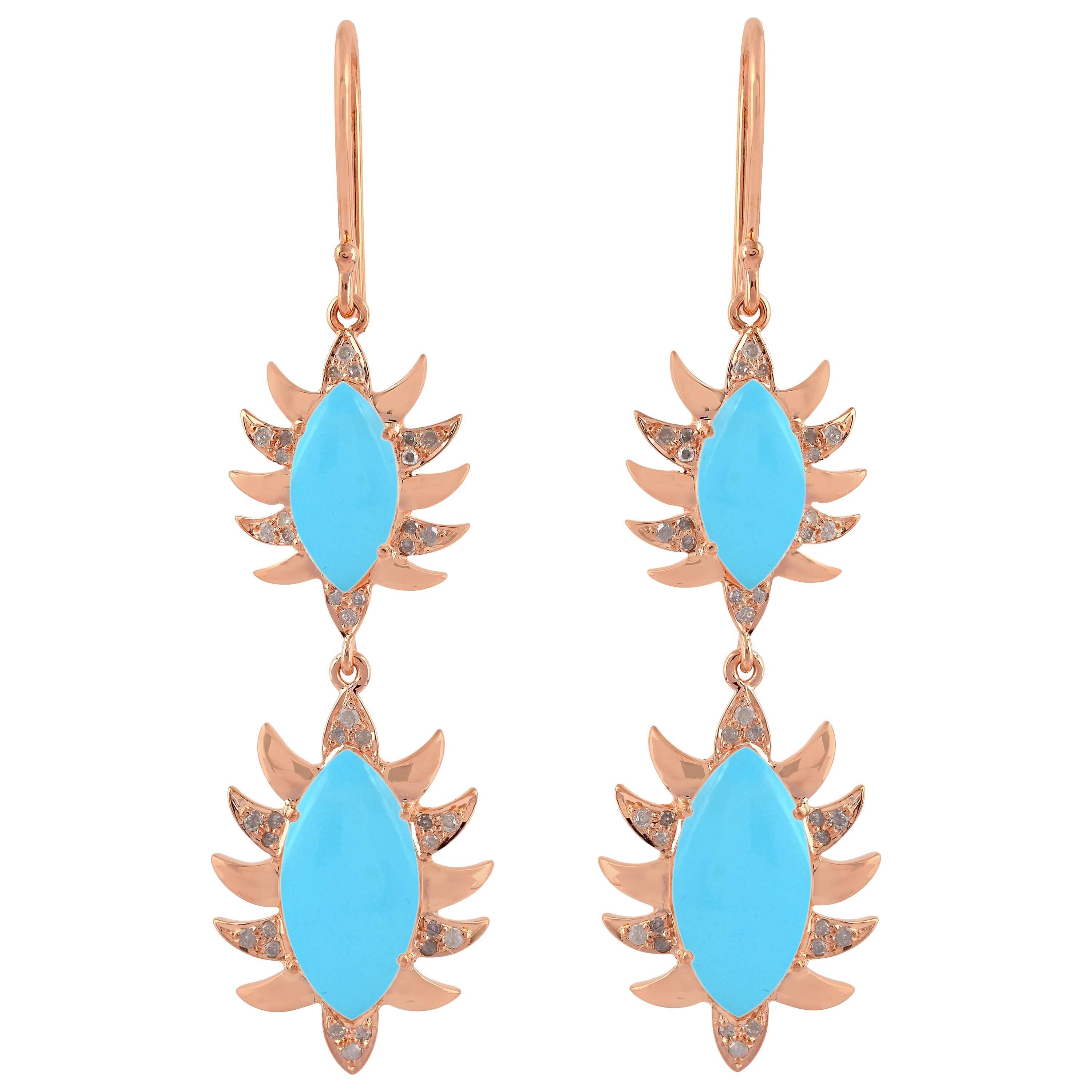 Turquoise Diamond Meghna Jewels Marquise Earrings For Sale
