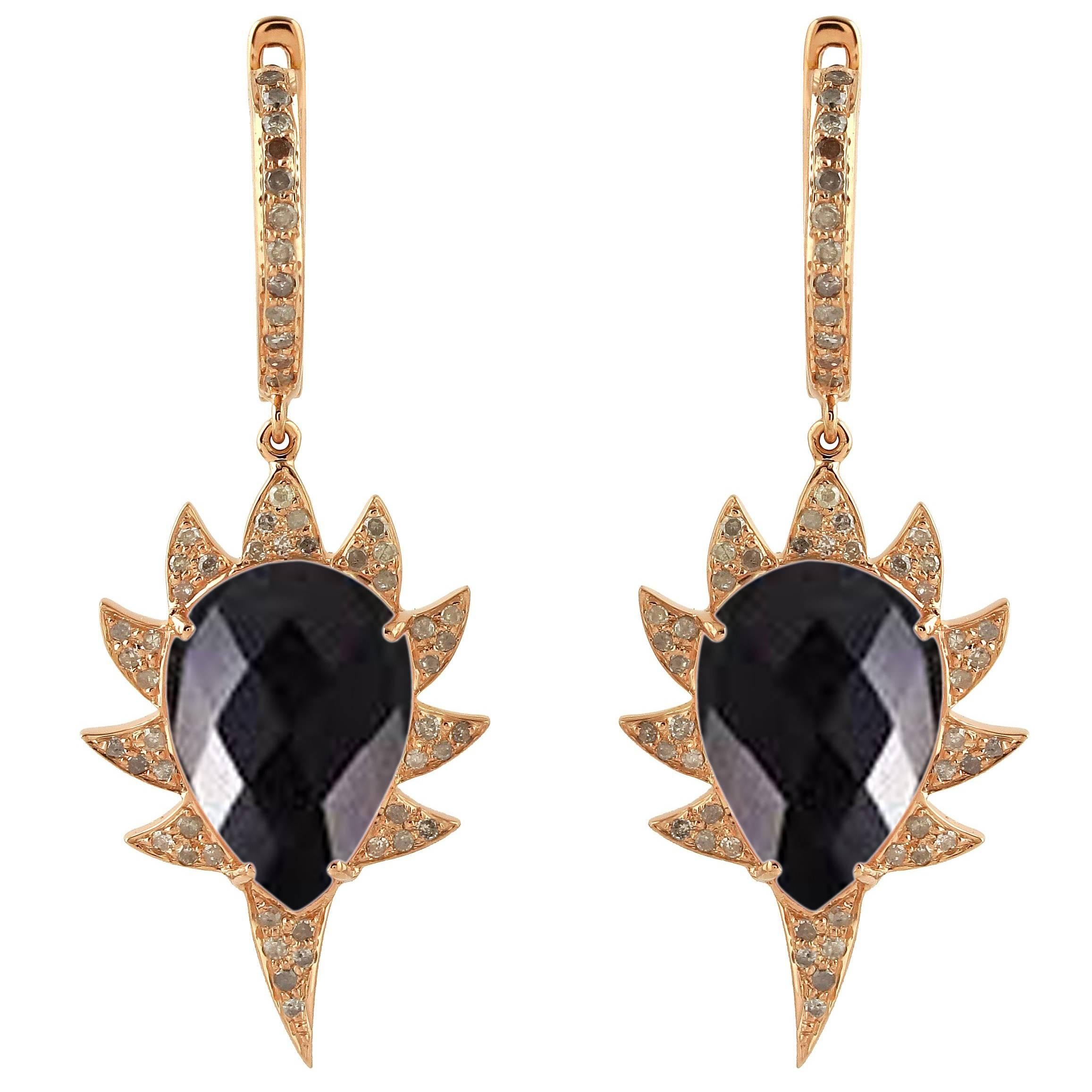 Meghna Jewels Claw Drop Black Onyx Diamond Earrings