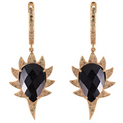 Meghna Jewels Claw Drop Black Onyx Diamond Earrings