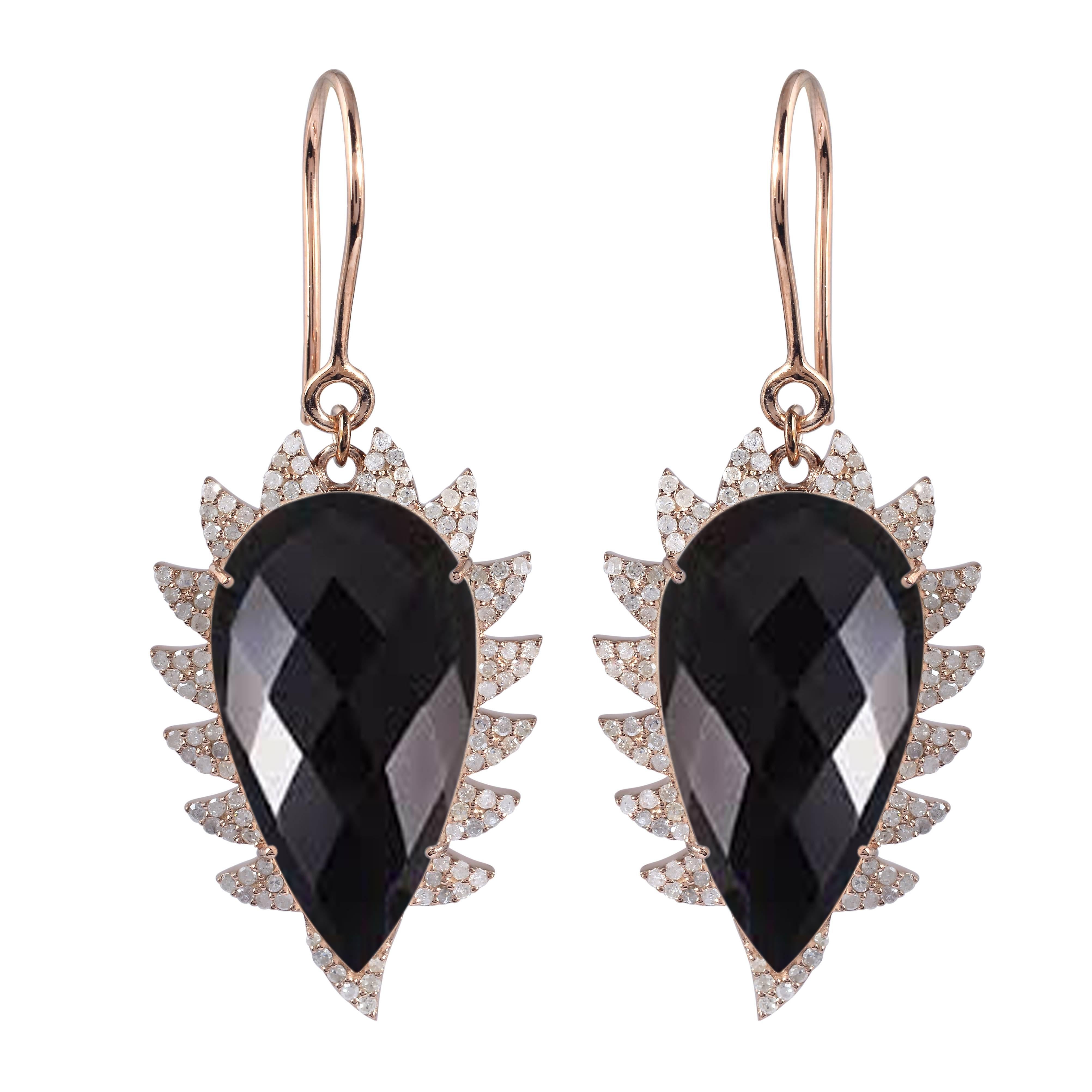 Meghna Jewels Black Onyx Diamond Earrings For Sale
