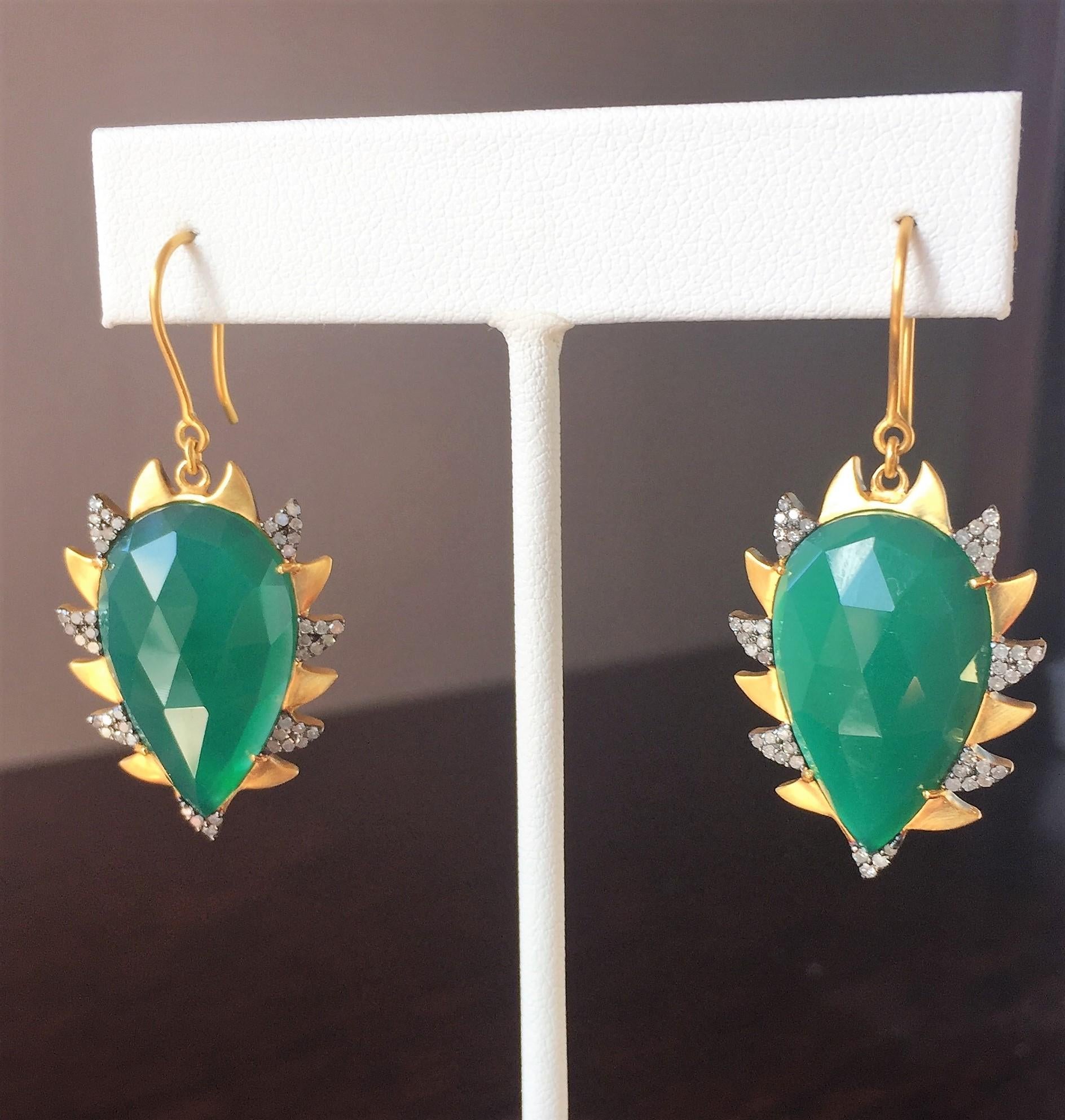 Contemporary Green Onyx Diamond Meghna Jewels Claw Earrings For Sale