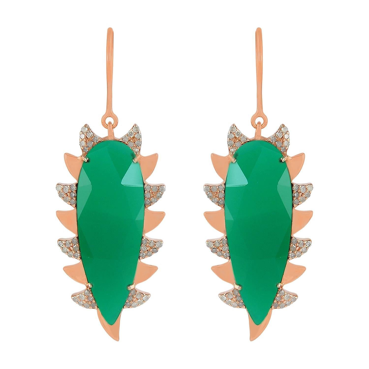 Green Chalcedony Diamond Meghna Jewels Claw Earrings For Sale