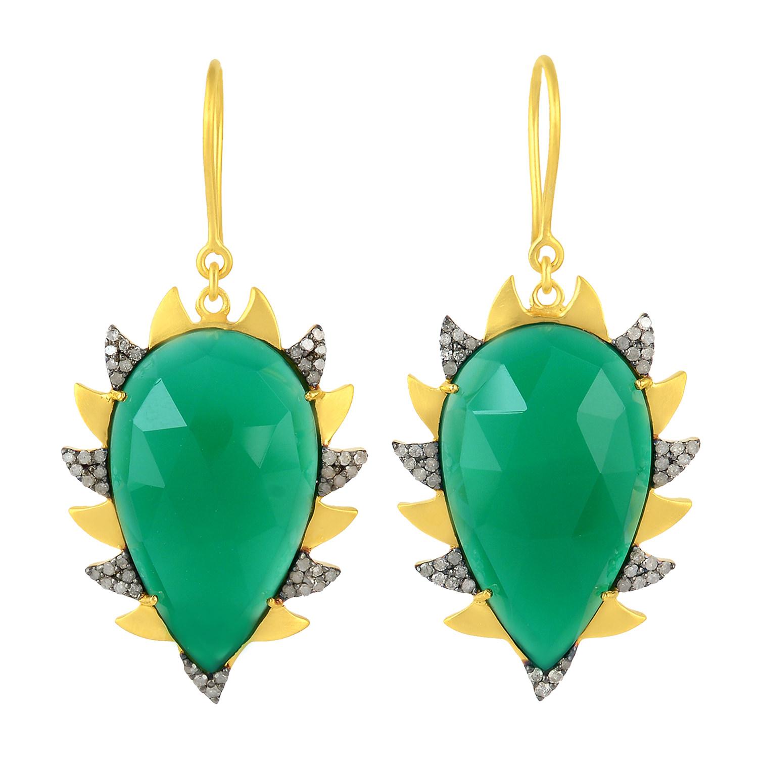 Green Onyx Diamond Meghna Jewels Claw Earrings For Sale
