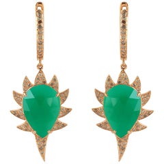 Meghna Jewels Claw Green Onyx Diamonds Earrings