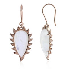 Meghna Jewels Claw Drop Earrings Rainbow Moonstone and Diamonds