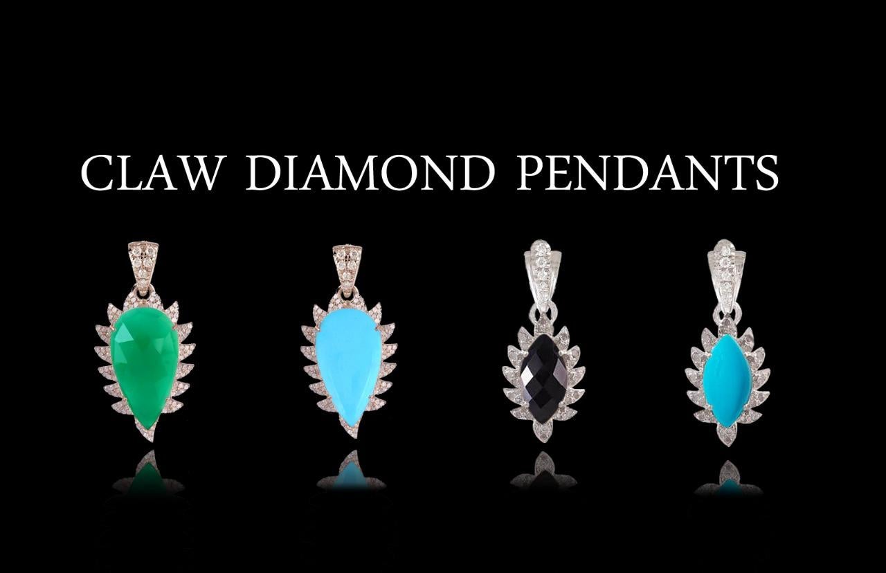Women's Turquoise Black Diamond Meghna Jewels Claw Earrings For Sale