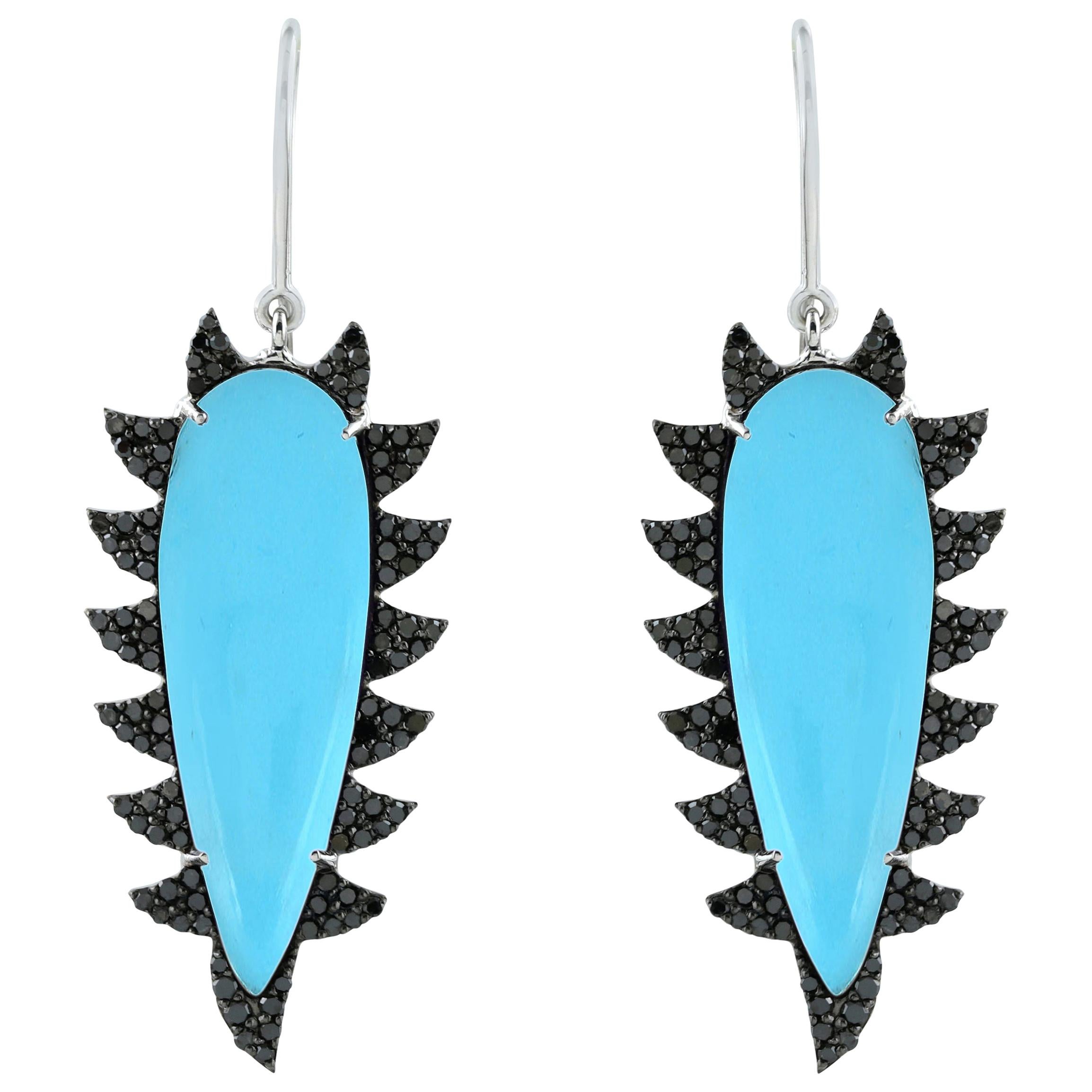 Turquoise Black Diamond Meghna Jewels Claw Earrings For Sale