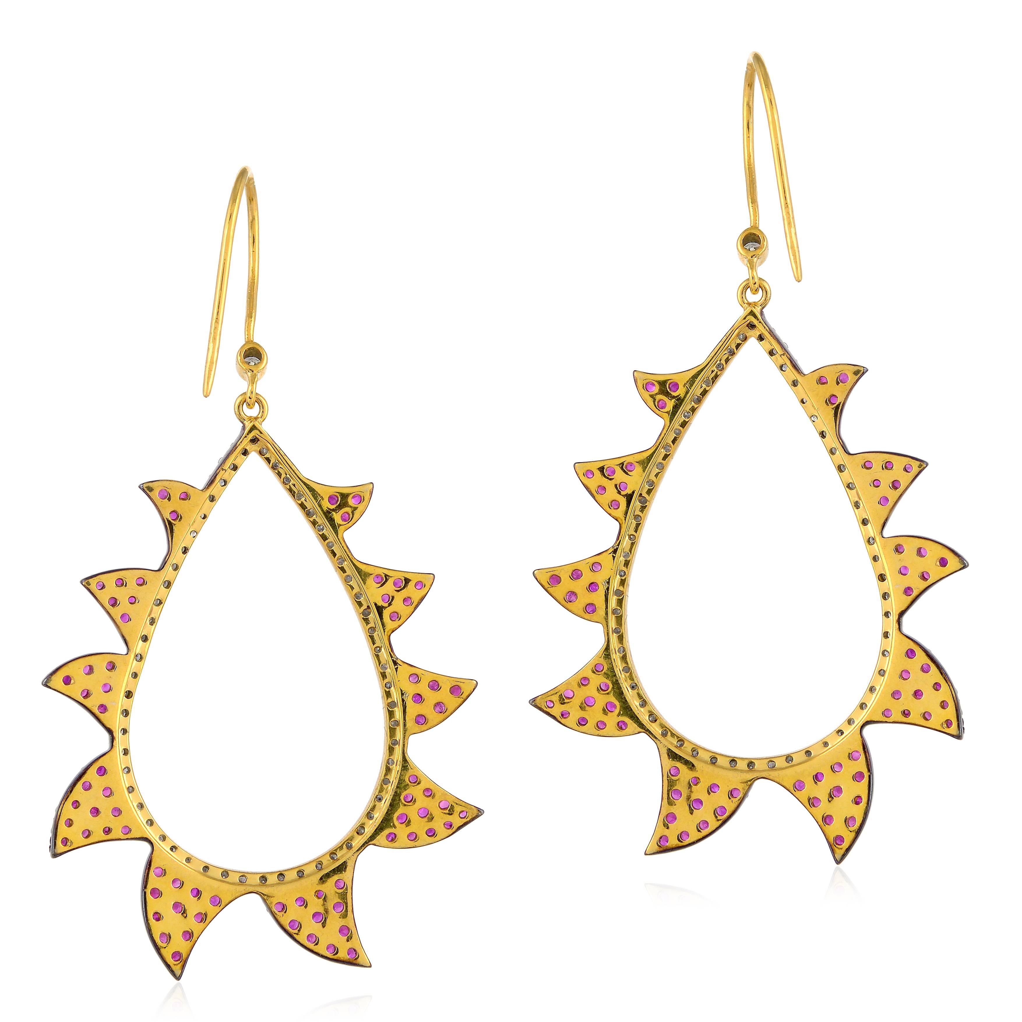 Modern Meghna Jewels Claw Ruby Diamond Earrings For Sale
