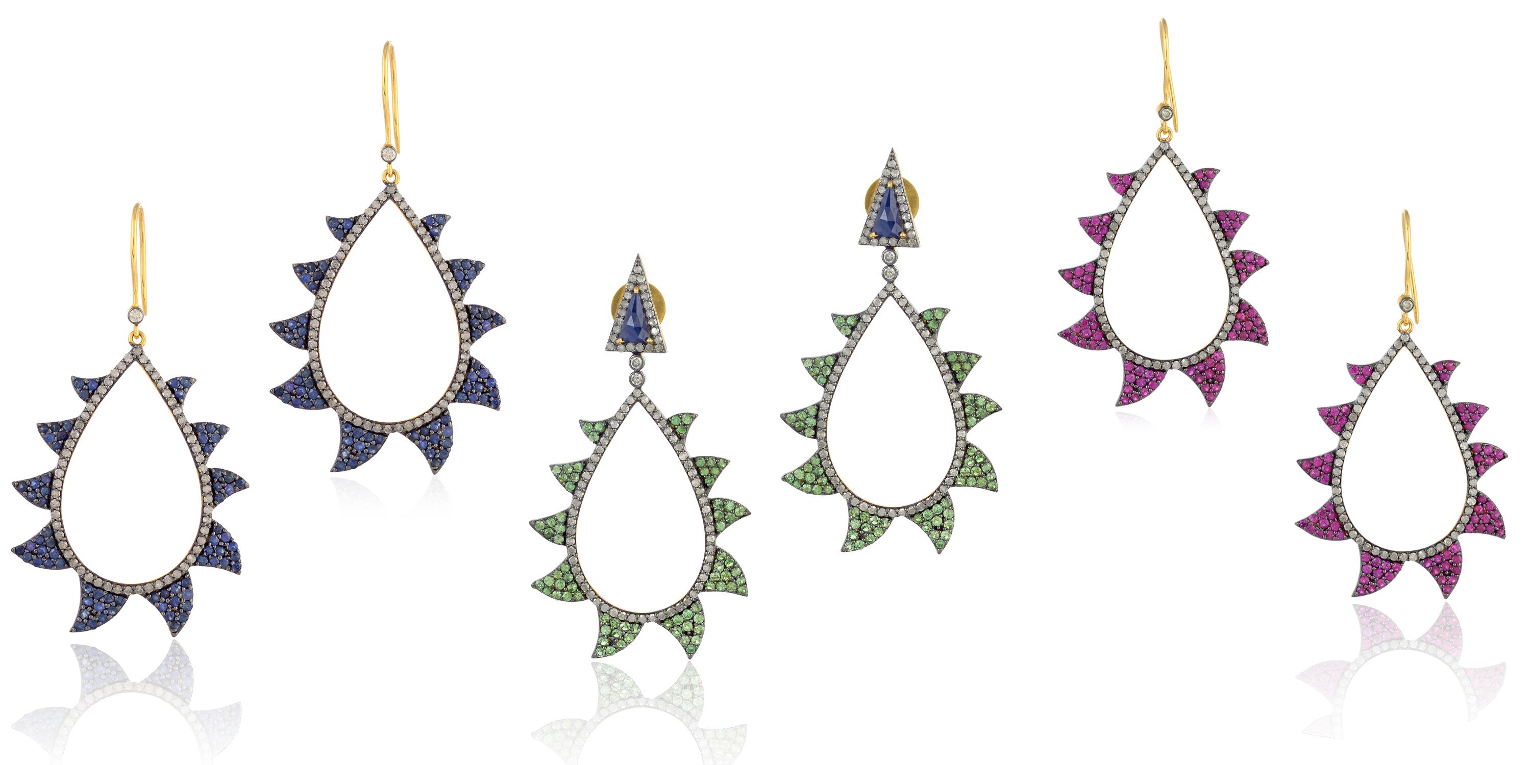 Meghna Jewels Claw Ruby Diamond Earrings For Sale 1