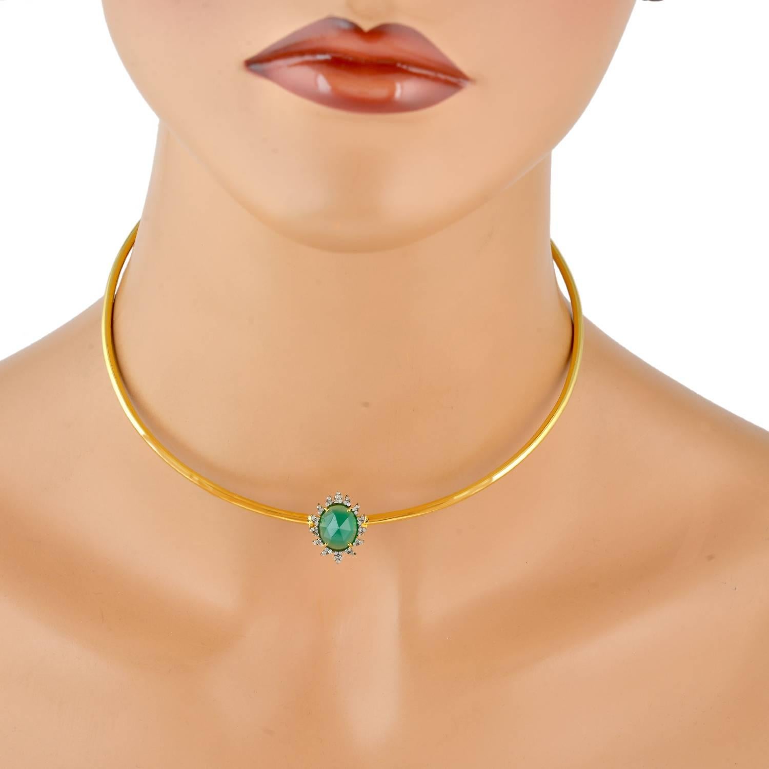 Modern  Diamond Green Onyx Meghna Jewels Claw Choker Necklace For Sale