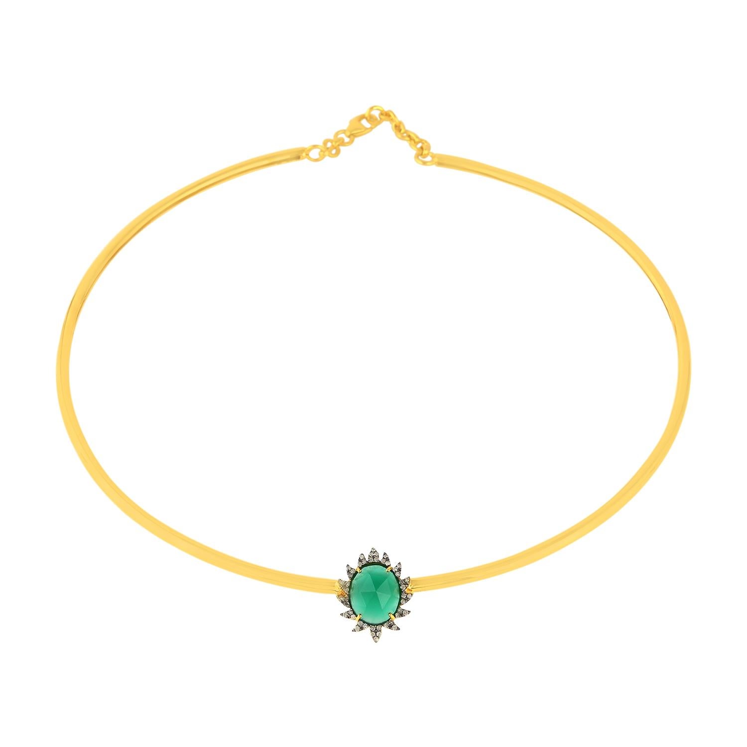 Rose Cut  Diamond Green Onyx Meghna Jewels Claw Choker Necklace For Sale