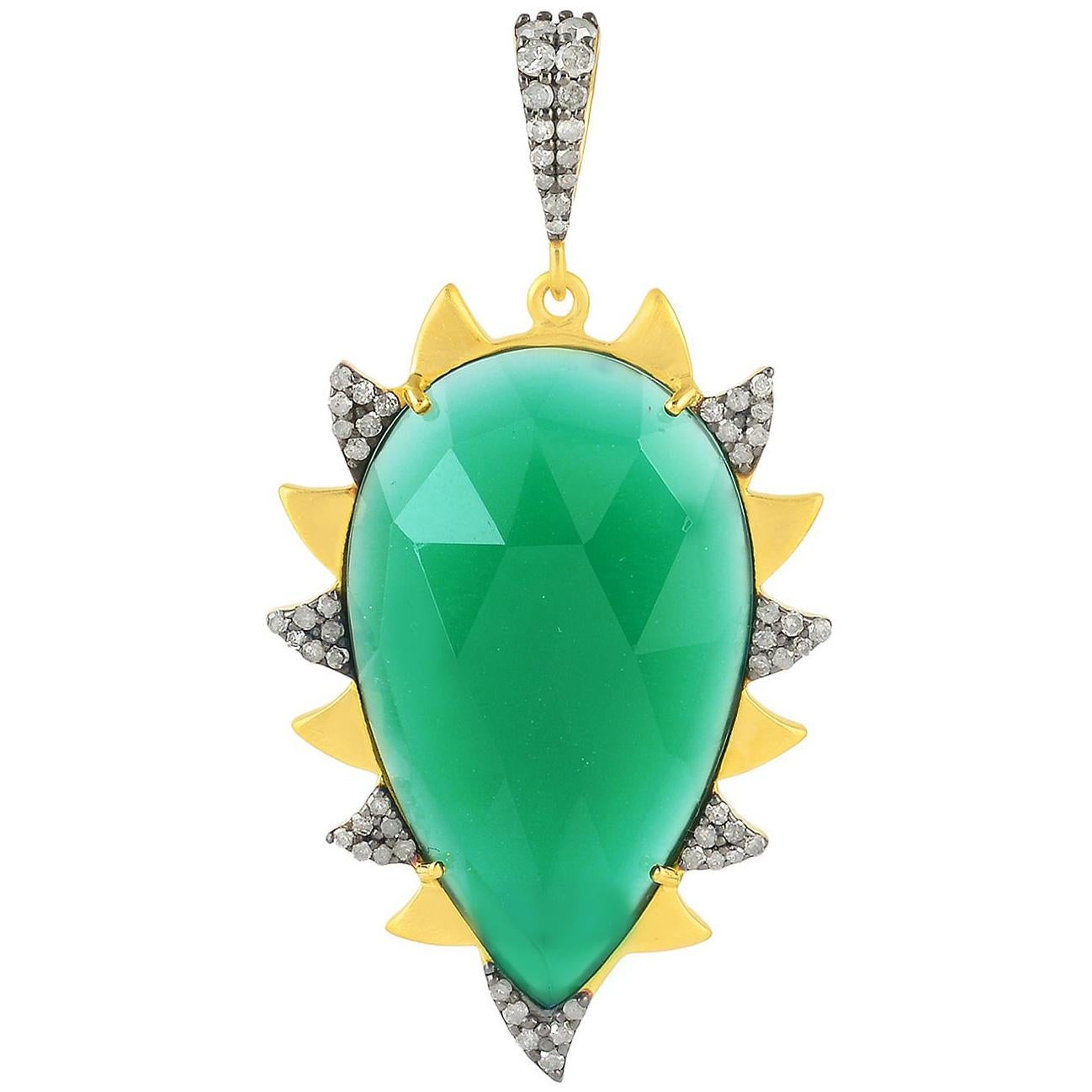 Green Onyx Diamond Meghna Jewels Claw Pendant Necklace For Sale