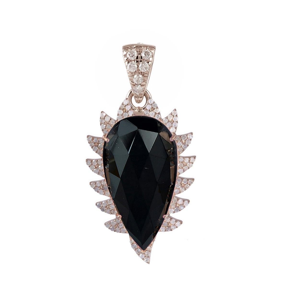 Halskette mit grünem Onyx und Diamant Meghna Juwelen-Krallenanhänger (Tropfenschliff) im Angebot