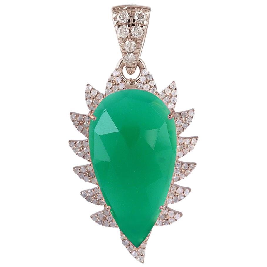 Halskette mit grünem Onyx und Diamant Meghna Juwelen-Krallenanhänger im Angebot
